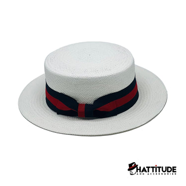 Boater Collection White (Blue-Red Band) - Hattitude